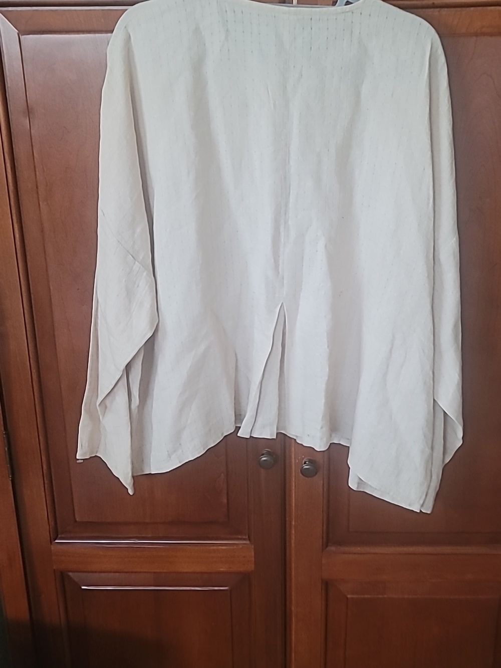 Eileen Fisher Cream Button-Front Irish Linen Lagenlook Top L - Picture 4 of 11